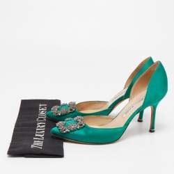 Pre Owned Manolo Blahnik Green Satin D'orsay Pumps Size 37.5