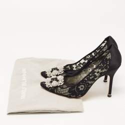 Pre Owned Manolo Blahnik Black Lace and Satin Hangisi Pumps Size 36