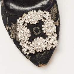 Pre Owned Manolo Blahnik Black Lace and Satin Hangisi Pumps Size 36