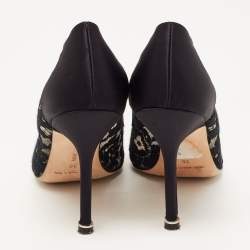 Pre Owned Manolo Blahnik Black Lace and Satin Hangisi Pumps Size 36