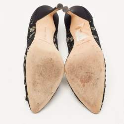 Pre Owned Manolo Blahnik Black Lace and Satin Hangisi Pumps Size 36