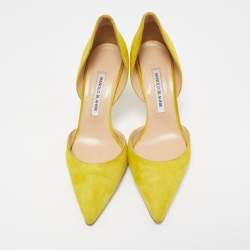 Pre Owned Manolo Blahnik Yellow Suede Tayler D'orsay Pointed Toe Pumps Size 40