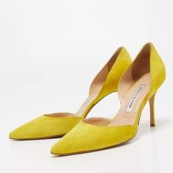 Pre Owned Manolo Blahnik Yellow Suede Tayler D'orsay Pointed Toe Pumps Size 40