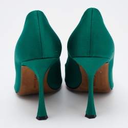 Pre Owned Manolo Blahnik Green Satin Embellished Pointed Toe Pumps Size 37.5