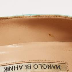 Pre Owned Manolo Blahnik Turquoise Satin Hangisi Pumps Size 38