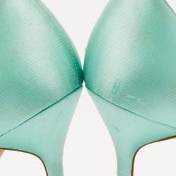 Pre Owned Manolo Blahnik Turquoise Satin Hangisi Pumps Size 38