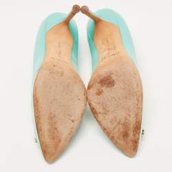 Pre Owned Manolo Blahnik Turquoise Satin Hangisi Pumps Size 38