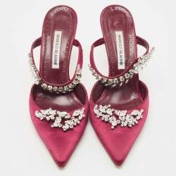Pre Owned Manolo Blahnik Burgundy Satin Lurum Mules Size 42