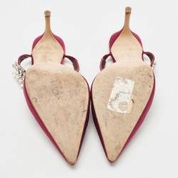 Pre Owned Manolo Blahnik Burgundy Satin Lurum Mules Size 42