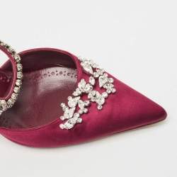 Pre Owned Manolo Blahnik Burgundy Satin Lurum Mules Size 42