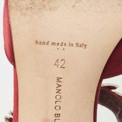 Pre Owned Manolo Blahnik Burgundy Satin Lurum Mules Size 42