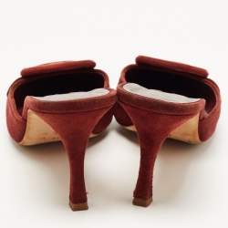 Pre Owned Manolo Blahnik Burgundy Suede Maysale Mules Size 40