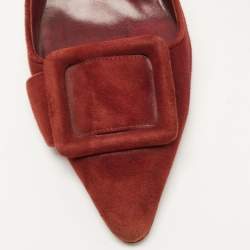 Pre Owned Manolo Blahnik Burgundy Suede Maysale Mules Size 40