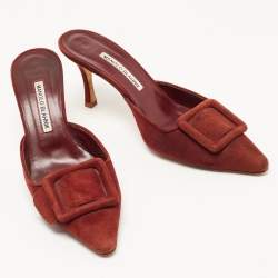 Pre Owned Manolo Blahnik Burgundy Suede Maysale Mules Size 40