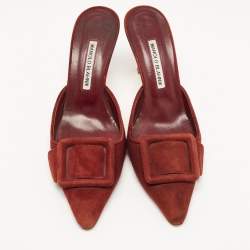 Pre Owned Manolo Blahnik Burgundy Suede Maysale Mules Size 40