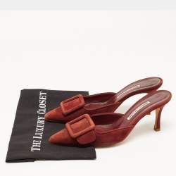 Pre Owned Manolo Blahnik Burgundy Suede Maysale Mules Size 40
