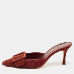 Pre Owned Manolo Blahnik Burgundy Suede Maysale Mules Size 40