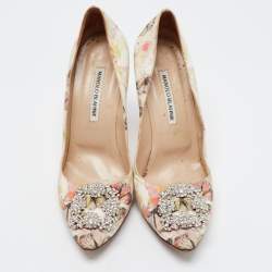 Manolo Blahnik Multicolor Butterfly Print Fabric Hangisi Pumps Size 39.5