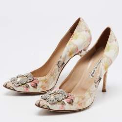 Manolo Blahnik Multicolor Butterfly Print Fabric Hangisi Pumps Size 39.5