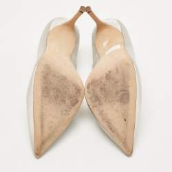 Pre Owned Manolo Blahnik Grey Satin Eufrasia Pumps Size 39.5