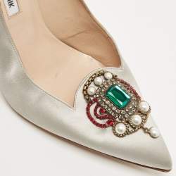 Pre Owned Manolo Blahnik Grey Satin Eufrasia Pumps Size 39.5