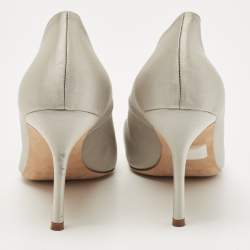Pre Owned Manolo Blahnik Grey Satin Eufrasia Pumps Size 39.5