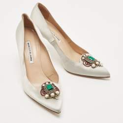 Pre Owned Manolo Blahnik Grey Satin Eufrasia Pumps Size 39.5