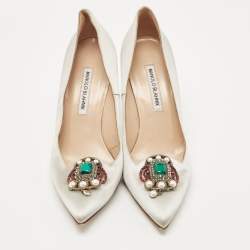 Pre Owned Manolo Blahnik Grey Satin Eufrasia Pumps Size 39.5