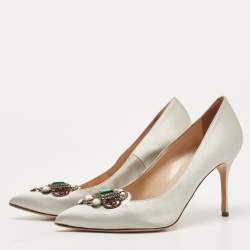 Pre Owned Manolo Blahnik Grey Satin Eufrasia Pumps Size 39.5