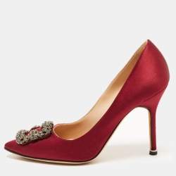 Pre Owned Manolo Blahnik Burgundy Satin Hangisi Pumps Size 37