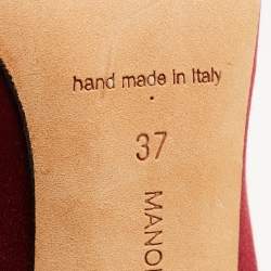 Pre Owned Manolo Blahnik Burgundy Satin Hangisi Pumps Size 37