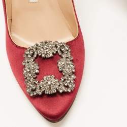Pre Owned Manolo Blahnik Burgundy Satin Hangisi Pumps Size 37