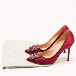 Pre Owned Manolo Blahnik Burgundy Satin Hangisi Pumps Size 37