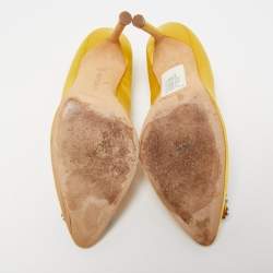 Pre Owned Manolo Blahnik Yellow Satin Hangisi Pumps Size 37.5