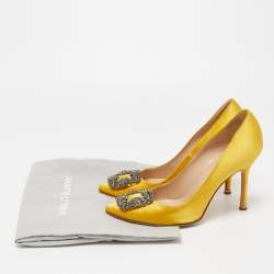 Pre Owned Manolo Blahnik Yellow Satin Hangisi Pumps Size 37.5