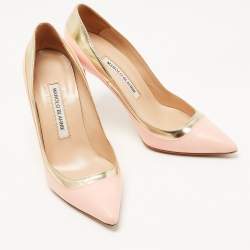Pre Owned Manolo Blahnik Pink/Gold Patent and Leather BB Pumps Size 36