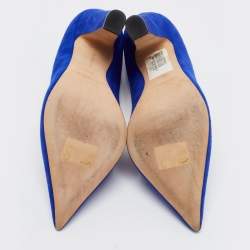 Pre Owned Manolo Blahnik Blue Suede Pointed Toe Pumps Size 38.5