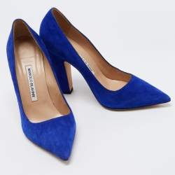 Pre Owned Manolo Blahnik Blue Suede Pointed Toe Pumps Size 38.5