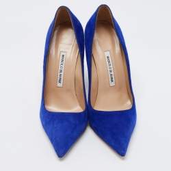 Pre Owned Manolo Blahnik Blue Suede Pointed Toe Pumps Size 38.5