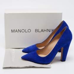Pre Owned Manolo Blahnik Blue Suede Pointed Toe Pumps Size 38.5