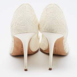 Pre Owned Manolo Blahnik White Lace and Net Borlak Pumps Size 37.5