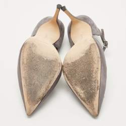 Pre Owned Manolo Blahnik Grey Satin and Suede Eridania Pumps Size 39