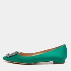 Manolo Blahnik Green Satin Hangisi Flats Size 39