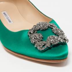 Manolo Blahnik Green Satin Hangisi Flats Size 39