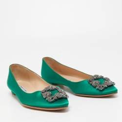 Manolo Blahnik Green Satin Hangisi Flats Size 39
