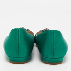 Manolo Blahnik Green Satin Hangisi Flats Size 39