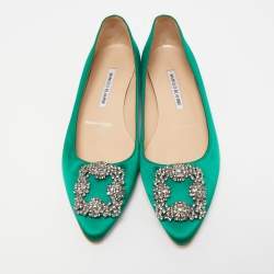 Manolo Blahnik Green Satin Hangisi Flats Size 39