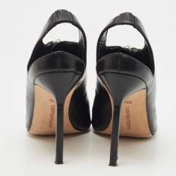 Pre Owned Manolo Blahnik Black Leather Vella Booties Size 37.5