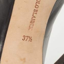 Pre Owned Manolo Blahnik Black Leather Vella Booties Size 37.5