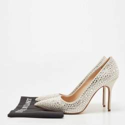 Manolo Blahnik Grey Satin Crystal Embellished BB Pointed Toe Pumps Size 39
